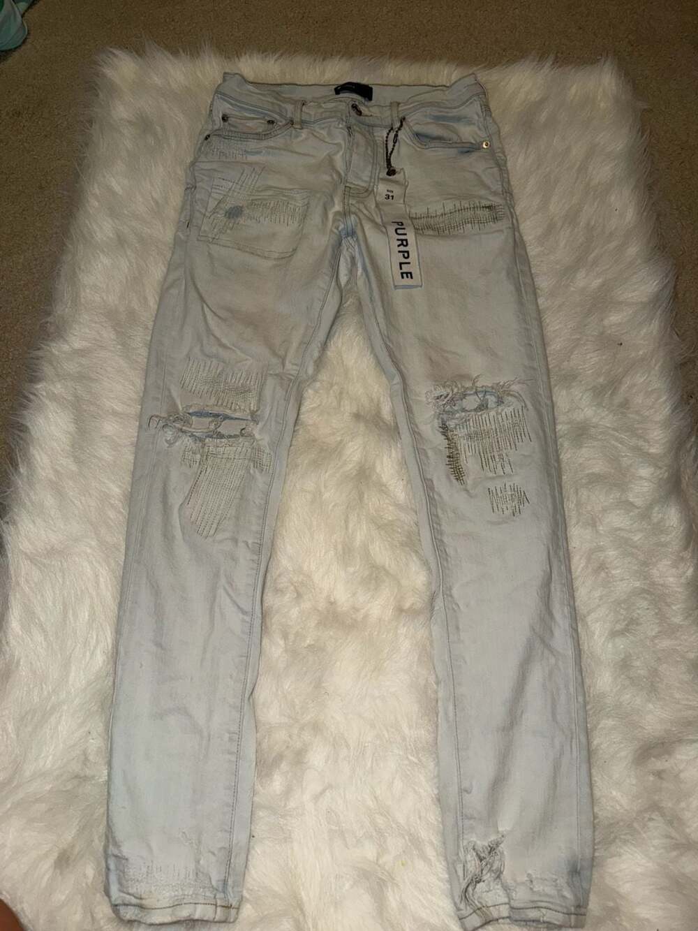 Purple Brand P001 Slim Fit Low Rise Distressed Light Wash Jeans Size 31